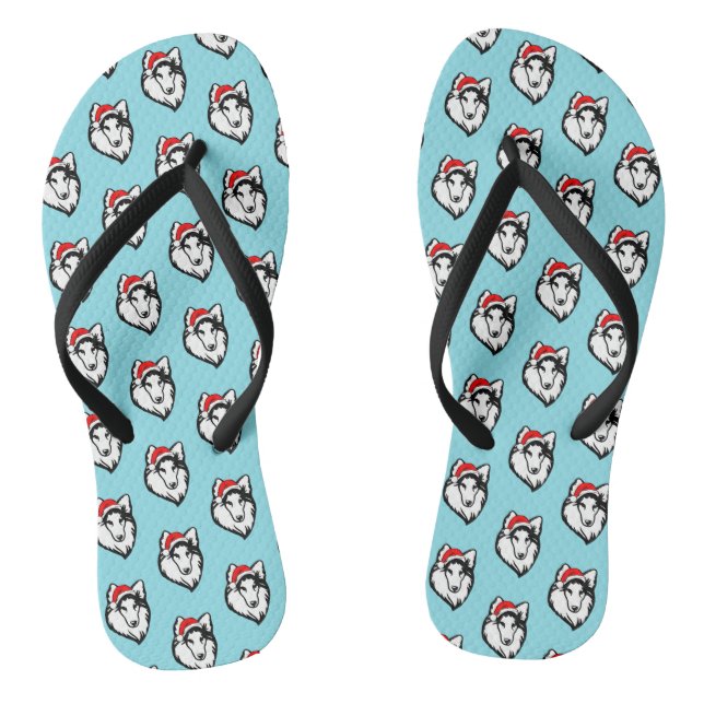 shelties Dog with Christmas Santa Hat Pattern Thongs (Footbed)