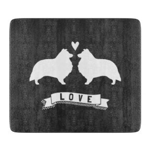 Shelties Love - Dog Silhouettes w/ Heart Cutting Board