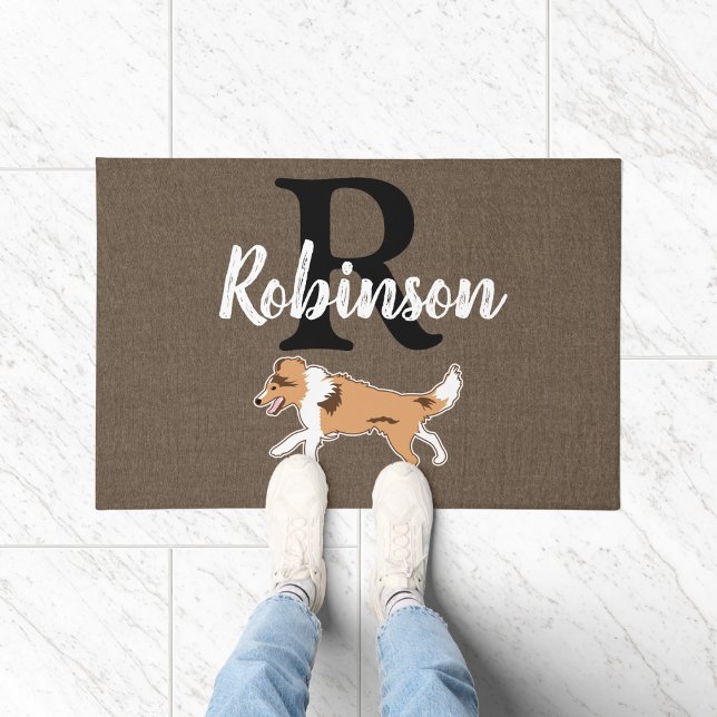 Shelties Shetland Sheepdog Monogram Last Name     Doormat (Sheltie Shetland Sheepdog Monogram Doormat)