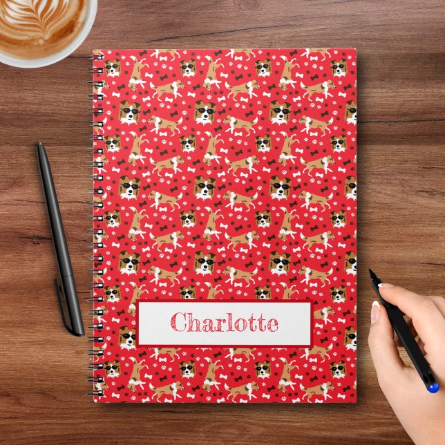 Shelties Shetland Sheepdog Pattern Red Notebook (Shetland Sheepdog Shelties Spiral Notebook - Add any name to cover)