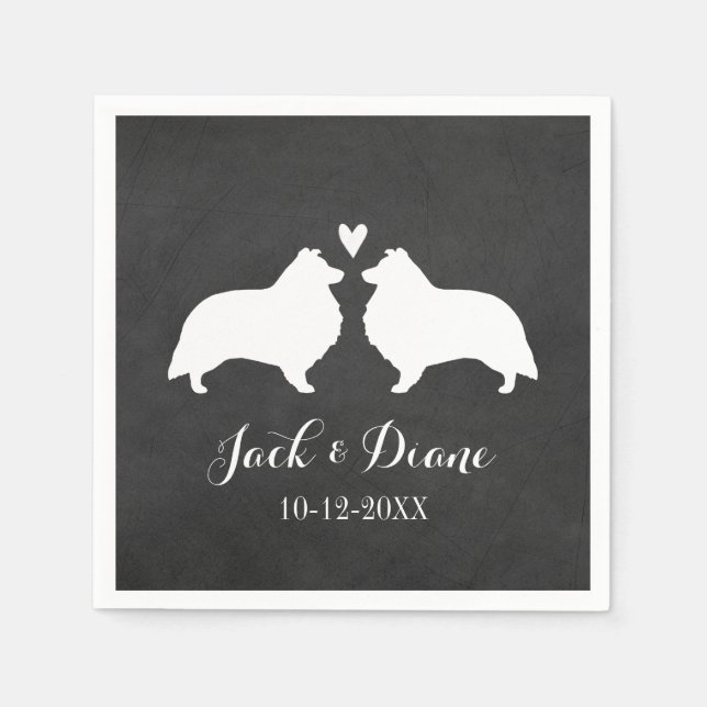 Shelties Wedding Couple with Custom Text Napkin (Front)