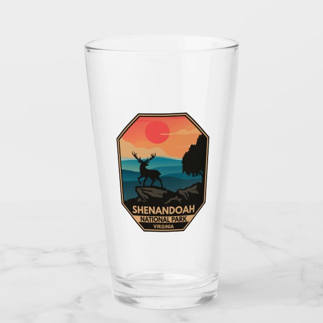 Shenandoah National Park Deer Minimal Retro Emblem Glass (Front)