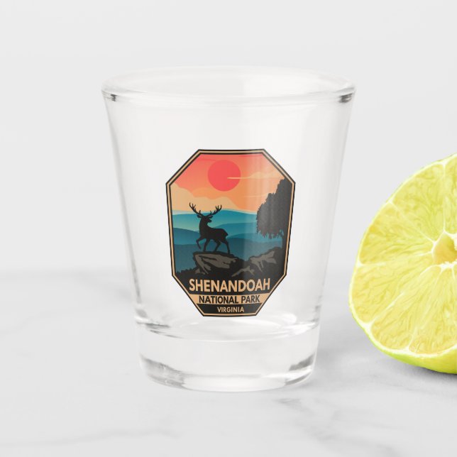 Shenandoah National Park Deer Minimal Retro Emblem Shot Glass (Front)