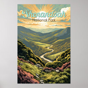 Shenandoah National Park Illustration Travel Retro Poster