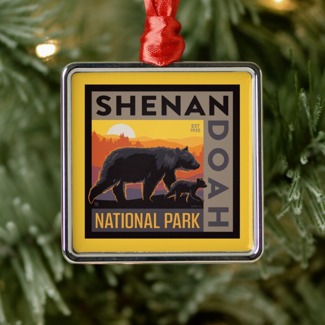 Shenandoah National Park | Mama Bear & Cubs Metal Ornament (Tree)