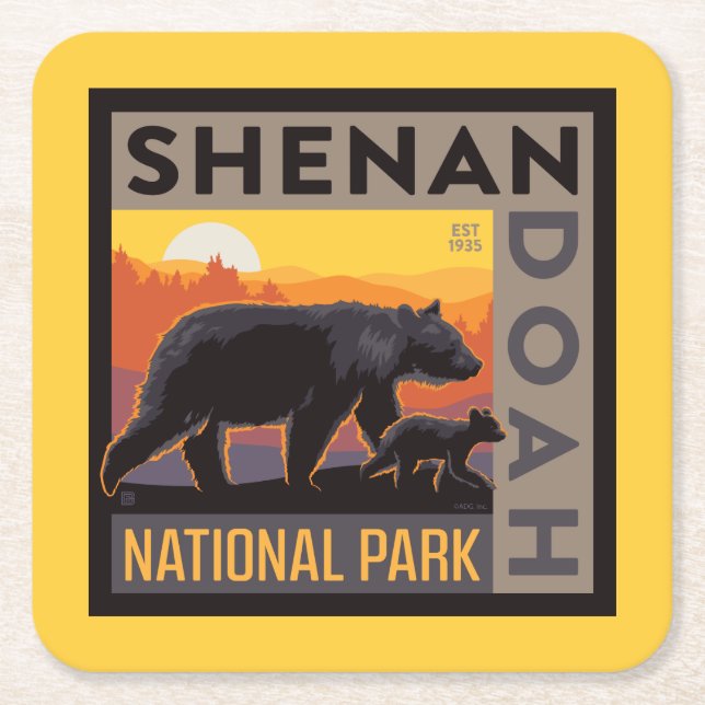 Shenandoah National Park | Mama Bear & Cubs Square Paper Coaster (Front)