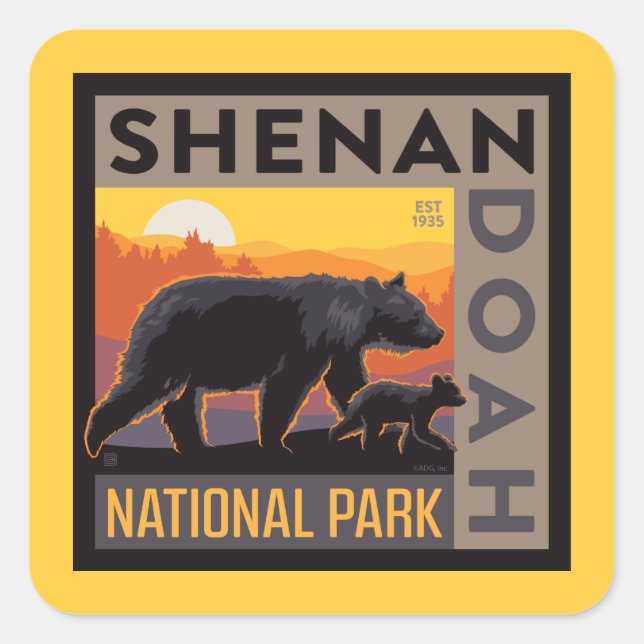 Shenandoah National Park | Mama Bear & Cubs Square Sticker (Front)
