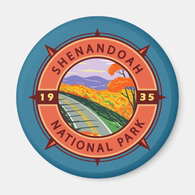 Shenandoah National Park Retro Compass Emblem Magnet (Front)