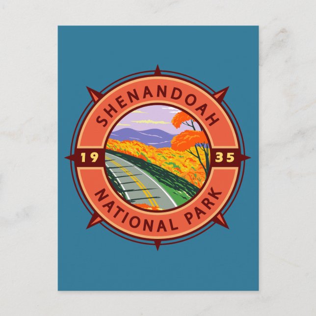 Shenandoah National Park Retro Compass Emblem Postcard (Front)