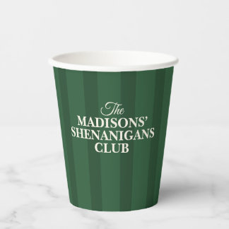 Shenanigan Family Name Green Stripes Paper Cups