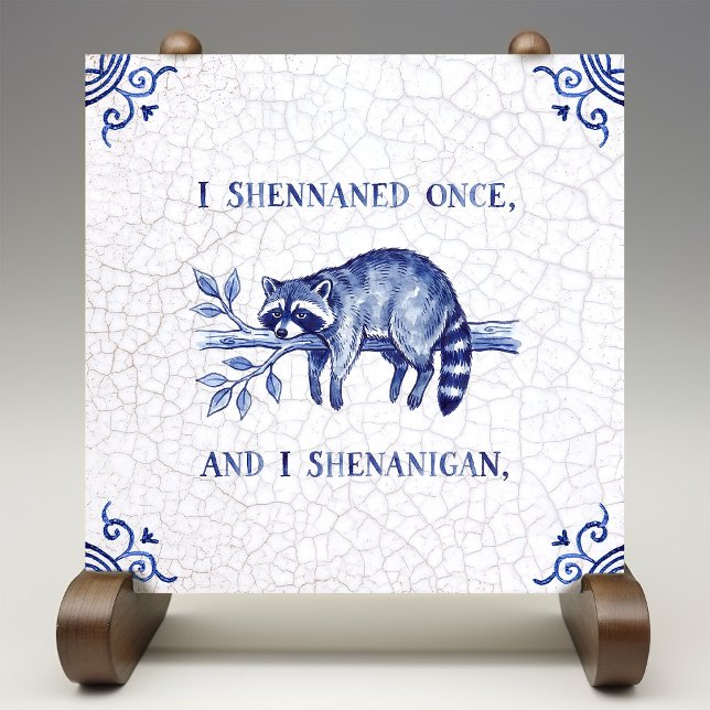 SHENANIGAN Raccoon Fine Delft Blue Dutch Style  Ceramic Tile (Creator Uploaded)