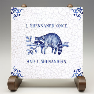 SHENANIGAN Racoon Fine Delft Blue Dutch Style Ceramic Tile