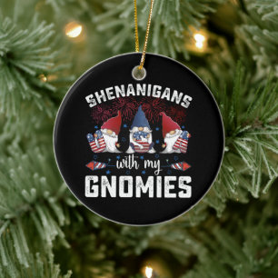 Shenanigangs With My Gnomies Usa 4th Of July Ceramic Ornament