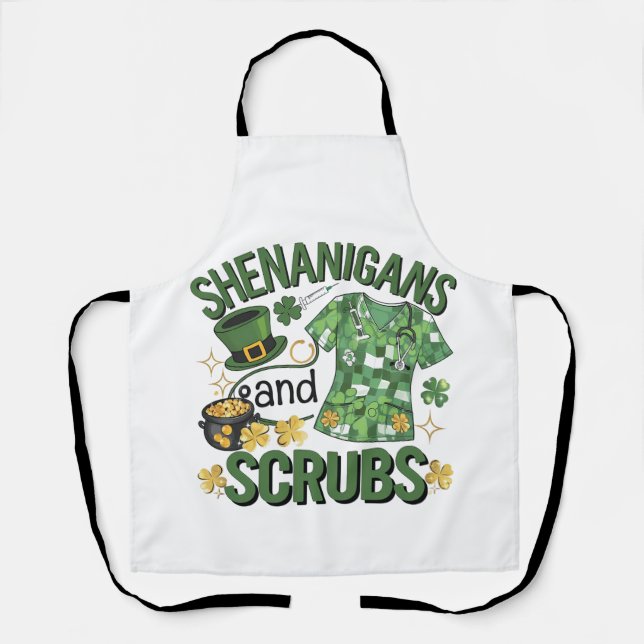 Shenanigans and Scrubs Funny Nursing St Patrick's  Apron (Front)