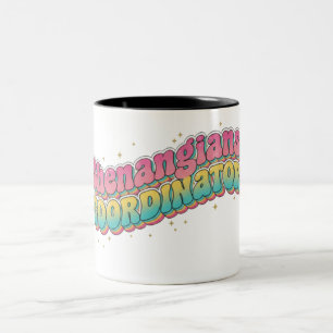 Shenanigans Coordinator Retro 70s Puffy Lettering Two-Tone Coffee Mug