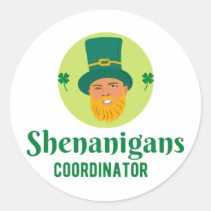 Shenanigans Coordinator St. Patrick's Day Classic Round Sticker