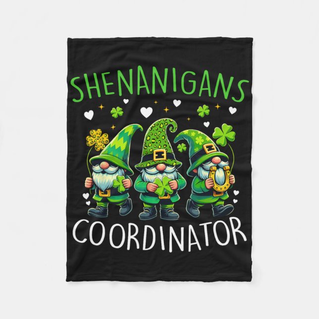 Shenanigans Coordinator St Patricks Day Green Gnom Fleece Blanket (Front)