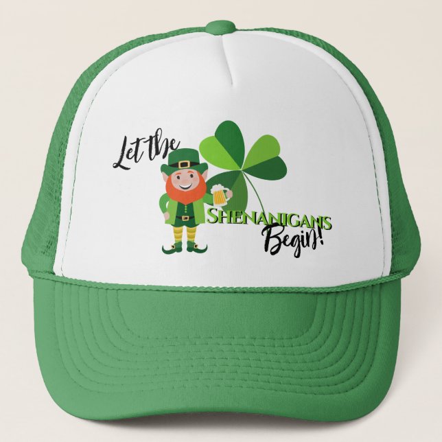 Shenanigans Leprechaun  Shamrock St Patrick’s Day Trucker Hat (Front)