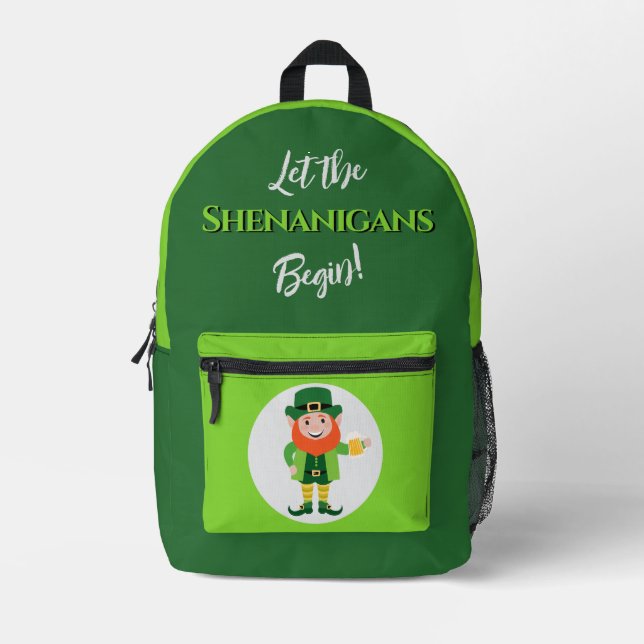 Shenanigans Leprechaun St Patrick’s Day Printed Backpack (Front)