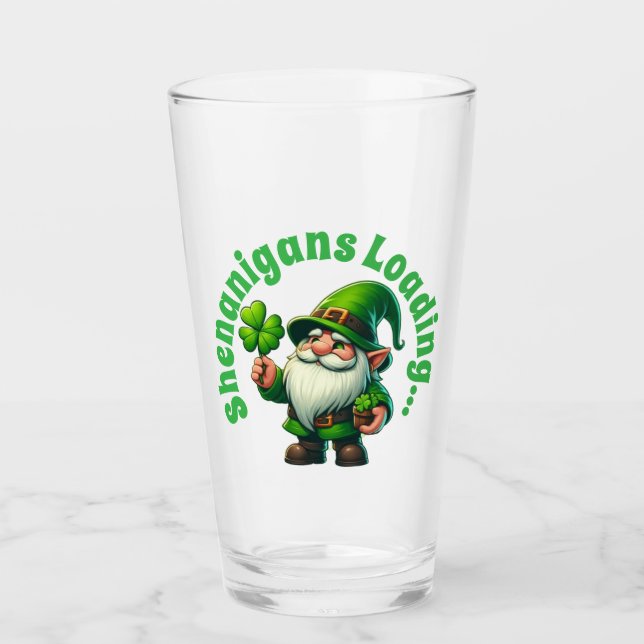 Shenanigans Loading Funny St. Patrick's Gnome Glass (Front)