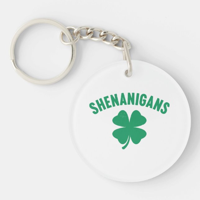 Shenanigans Shamrock St. Patrick's Day Retro  Key Ring (Front)