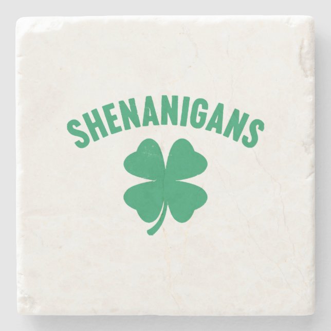Shenanigans Shamrock St. Patrick's Day Retro  Stone Coaster (Front)