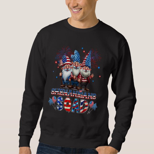 Shenanigans Squad 4th Of July Gnomes USA Flag Men  Sweatshirt (Front)