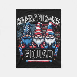 Shenanigans Squad Funny Patriotic Gnomes 4th Of Ju Fleece Blanket