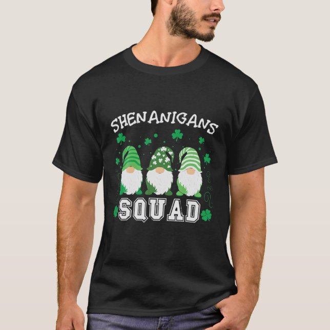 Shenanigans Squad Gnomes Holding Shamrock St Patri T-Shirt (Front)