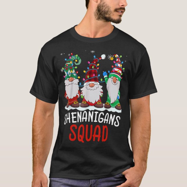 Shenanigans Squad Gnomes Lights Christmas Pajamas  T-Shirt (Front)