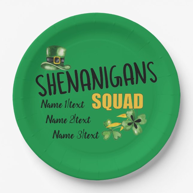 Shenanigans Squad, Green St. Patrick's Day Party Paper Plate (Front)