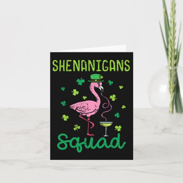 Shenanigans Squad Irish Flamingo St Patricks Day B Card (Front)