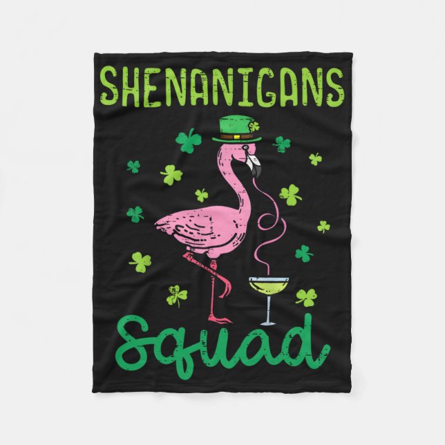 Shenanigans Squad Irish Flamingo St Patricks Day B Fleece Blanket (Front)