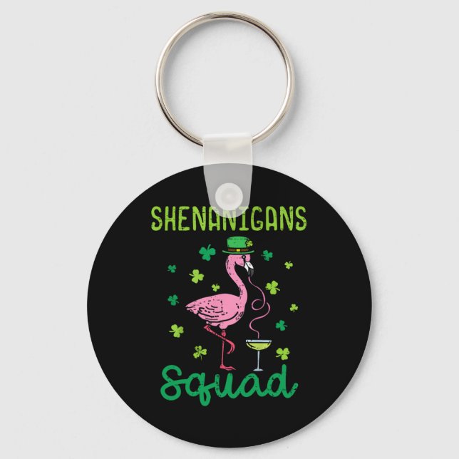 Shenanigans Squad Irish Flamingo St Patricks Day B Key Ring (Front)