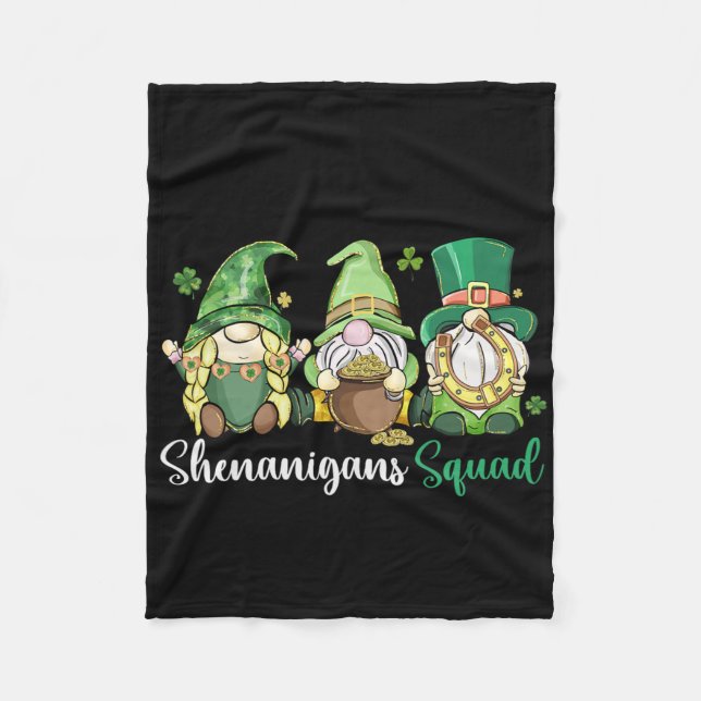 Shenanigans Squad Irish Gnomes Clover - St Patrick Fleece Blanket (Front)