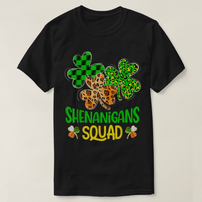 Shenanigans Squad Irish Shamrock Plaid St Patricks T-Shirt (Design Front)