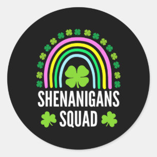 Shenanigans Squad Rainbow Green Shamrock St Patric Classic Round Sticker