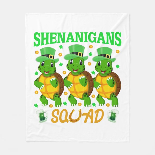 Shenanigans Squad St. Patrick’s Day Cute Turtle Fleece Blanket (Front)