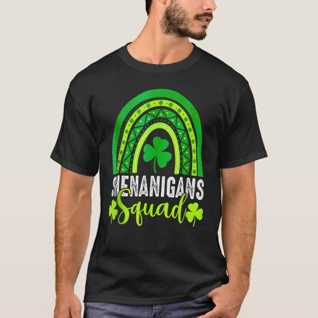 Shenanigans Squad St Patrick's Day Rainbow Shamroc T-Shirt (Front)