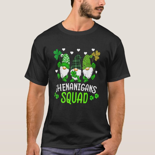 Shenanigans Squad St Patricks Day Three Gnomes Gre T-Shirt (Front)