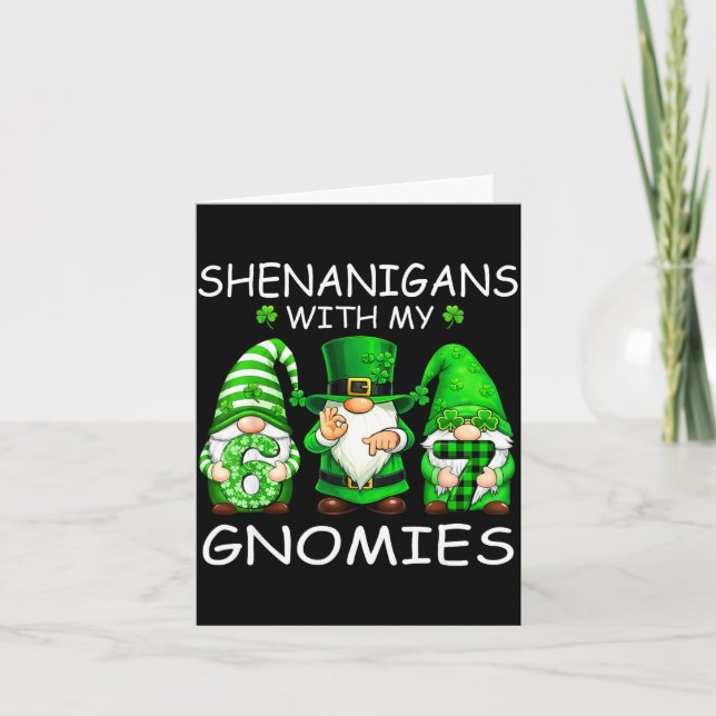 Shenanigans with gnomies funny 6 7 meme st patrick card (Front)