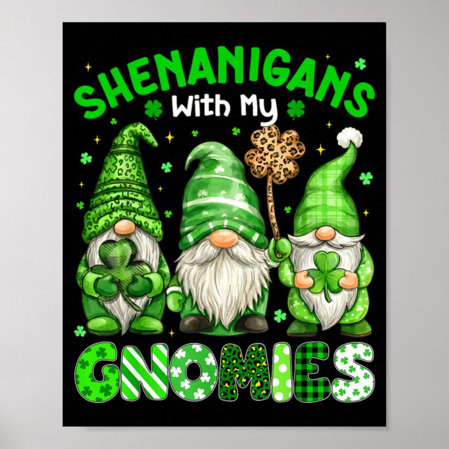 Shenanigans with gnomies leopard plaid st patricks poster (Front)