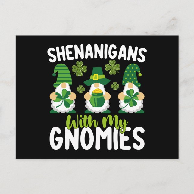 Shenanigans With My Gnomies Gnome St Patrick's Day Postcard (Front)