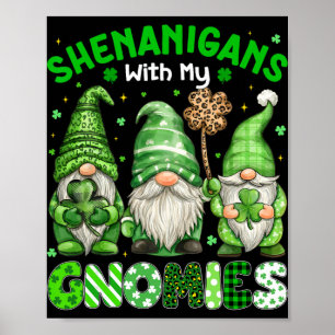 Shenanigans With My Gnomies Leopard Plaid St Patri Poster