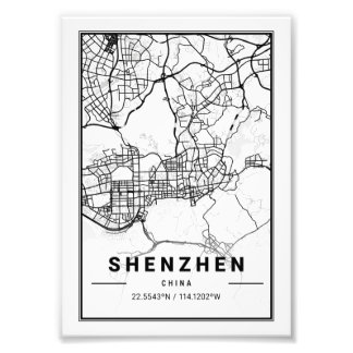 Shenzhen - China - China Light City Map Photo Print