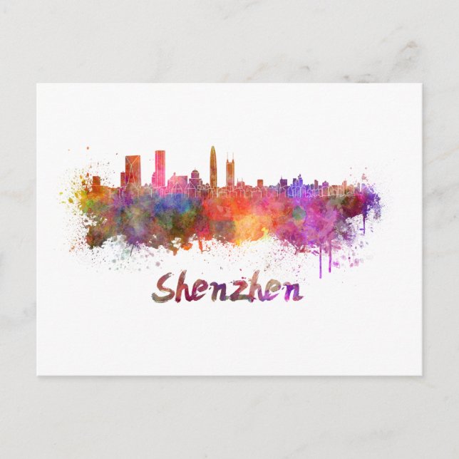 Shenzhen skyline in watercolor postcard (Front)