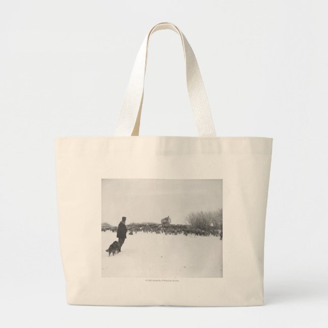 Shepherd and dog at sheep camp large tote bag (Front)