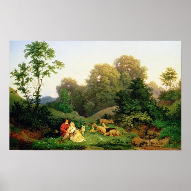 Shepherd and Shepherdess in a German landscape Poster (Front)