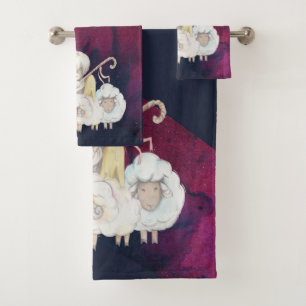 Shepherd Angel with 2 Lambs Pastoral Bath Towel Set