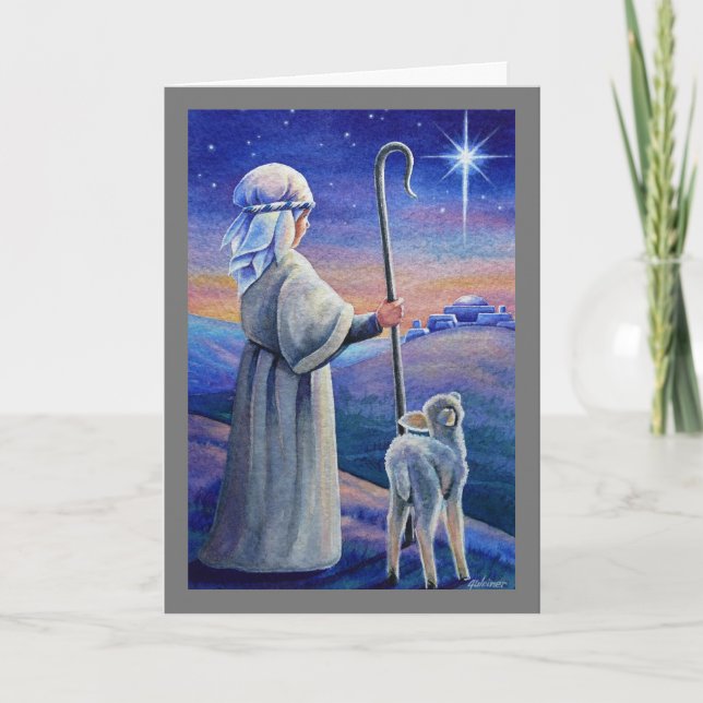Shepherd Boy Lamb & Star Watercolor Art Card (Front)